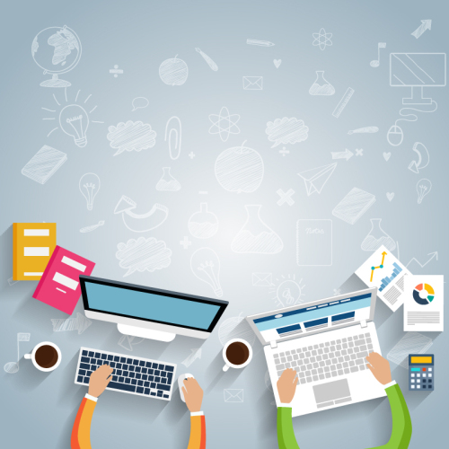 Business desk top view of vector material