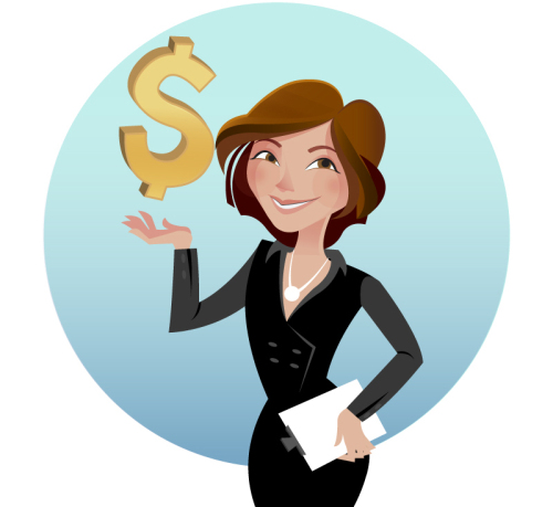 Commercial girl and currency symbol vector material