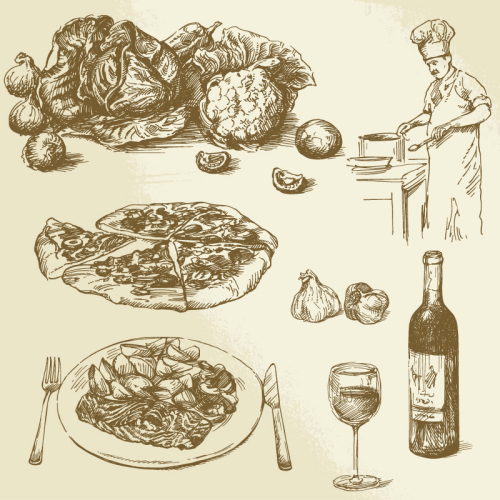 7 models painted chef and food vector material
