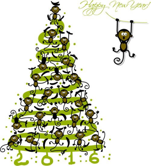 Creative Christmas greeting card monkey vector material