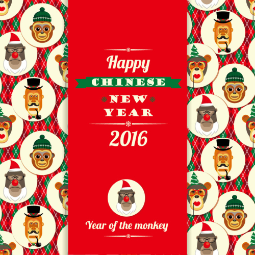 Cartoon Monkey greeting card vector material