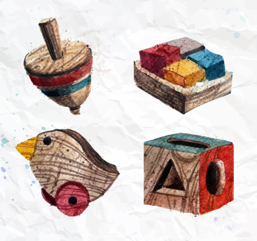 4 wooden toys vector design