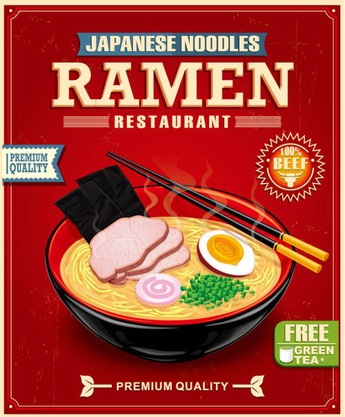 Creative Japanese-style noodle shops posters vector material