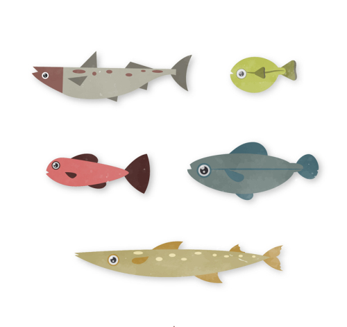 5 beautiful ocean fish design vector material