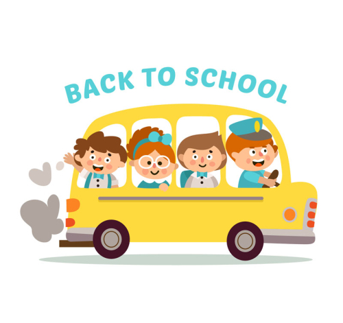 Cartoon ride school bus vector material for children