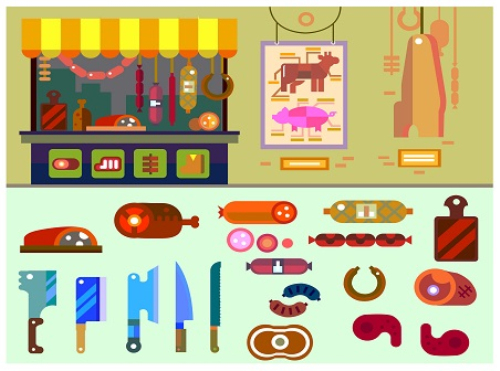 Variety of food in the butcher shop